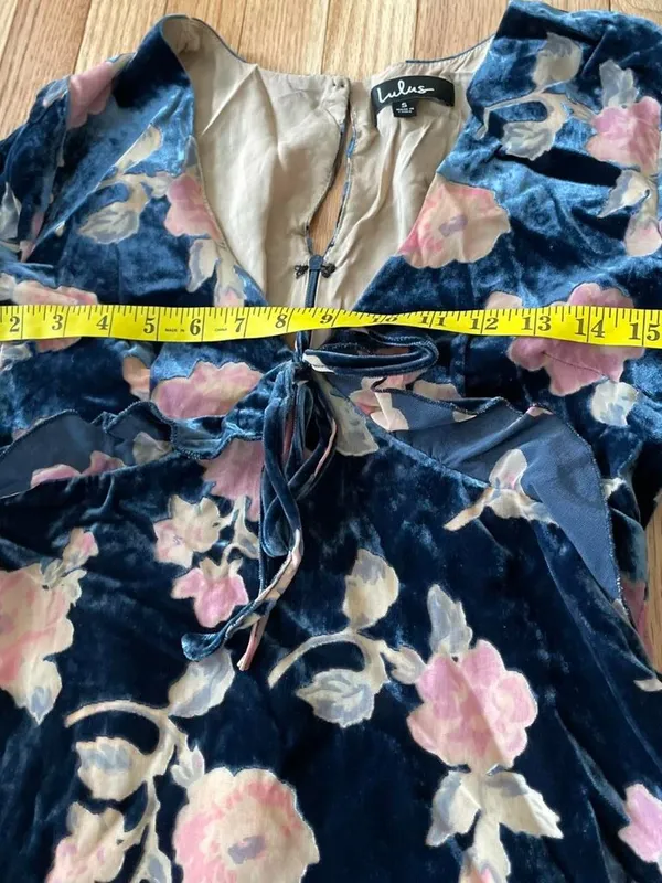 Lulus Floral Velvet Mini Dress Womens Small Blue Pink Romantic Coquette NWT - Image 4
