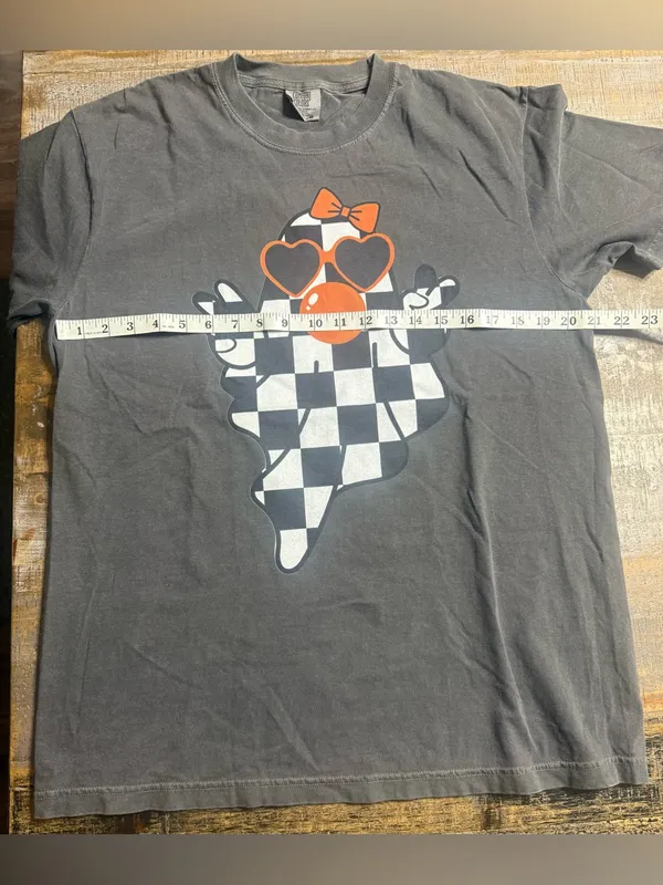 Comfort Colors Pepper Tee with Checkerboard Ghost and Orange Accents - Image 5