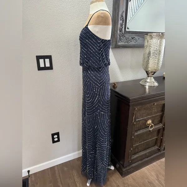 Adrianna Papell Long Beaded Blouson Gown 6 - Image 3