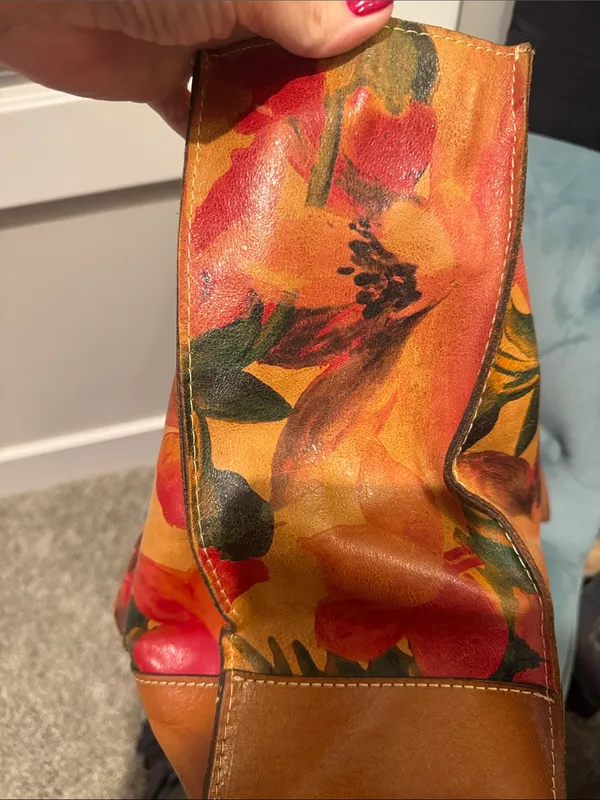 Patricia Nash Floral Leather Tote — Orange, Red & Green - Image 4
