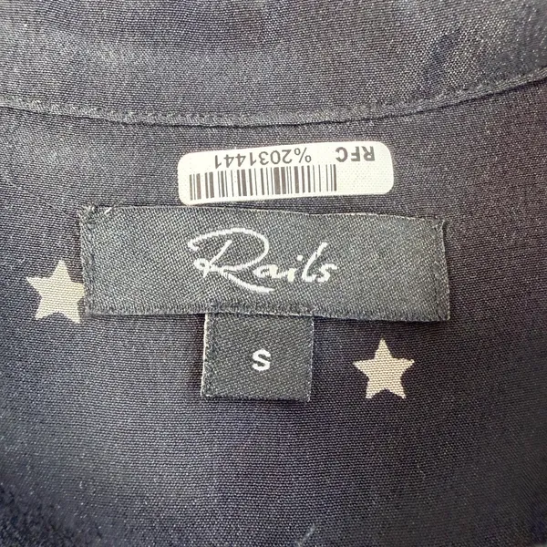 Rails Women's Small Black Star Print 100% Silk Long Sleeve Button Up Shirt - Image 3