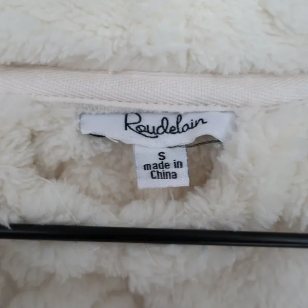 Roudelain Wrap Bathrobe Womens S White Fleece Cable Knit Shawl Collar Belt Waist - Image 5