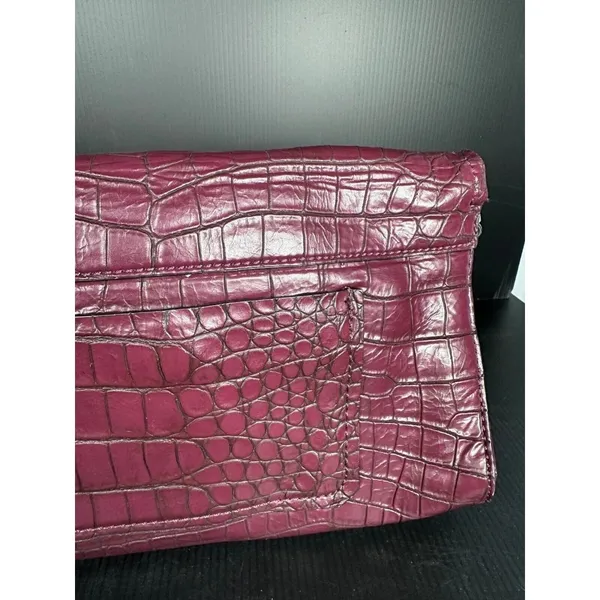 GUESS Handbag Shoulder Bag Y2K Purse Plum Alligator Skin‎ Style Silver Chain - Image 9