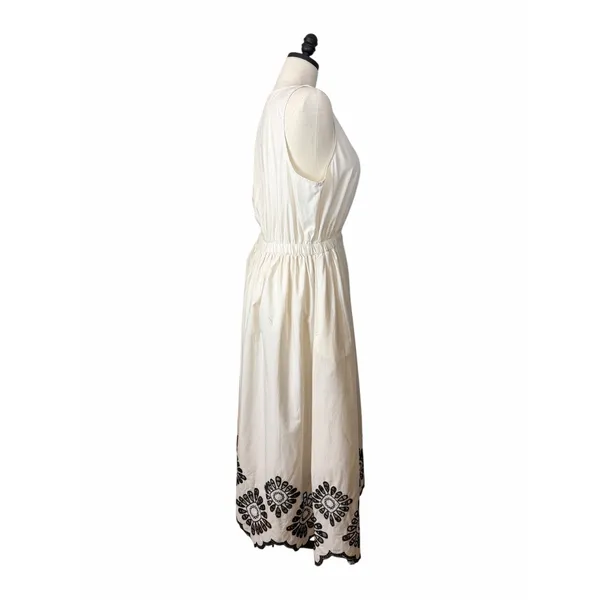 Universal Thread Womens Size XL Cream Black Embroidered Midi Dress Boho Pockets - Image 5