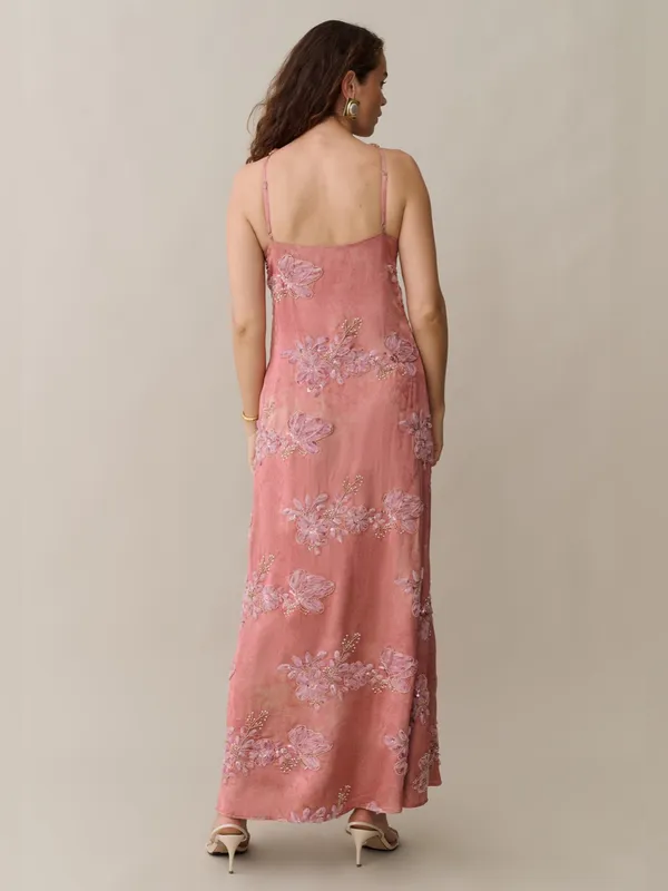 NWT Few Moda Kayda o.p.t pink sequin floral size 10 beaded maxi gown - Image 6