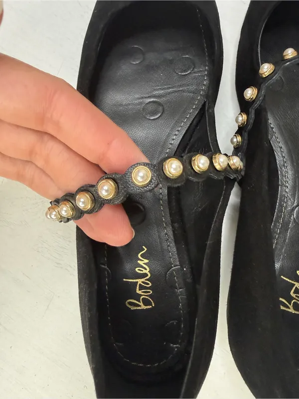 Boden Black Mary Jane Ballet Flats Pearl Strap Suede Size 37 Academia Office - Image 7