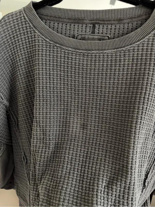 American Eagle Outfitters Charcoal Waffle-Knit Sweater - Image 3