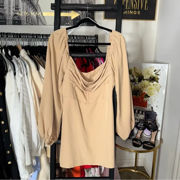 Princess Polly Lillie Beige Corset Mini Dress Long Sleeve Bodycon US 12 EUC - Image 5