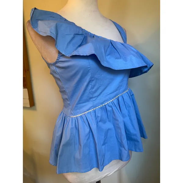 Blue Ruffle Peplum Top beaded y2k‎ coquette cottage dainty top shirt fairy retro - Image 3