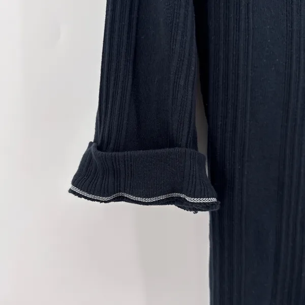 Free People Annie Long Sleeve Black Ribbed V-Neck Henley Top‎ Womens Large - Image 4