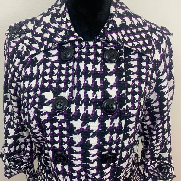 Josephine Women's Sz 8 Purple White Houndstooth‎ Double Breasted Belted Jacket - Image 3