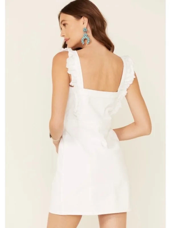 Elan Dress Size Medium White Denim Ruffle Frayed Button‎ Front Coastal Cowgirl - Image 11