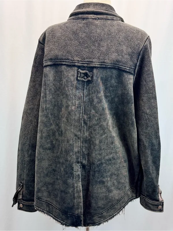 Washed Black Shacket Jacket M Womens Edgy Grunge Western Urban Casual Festival - Image 7