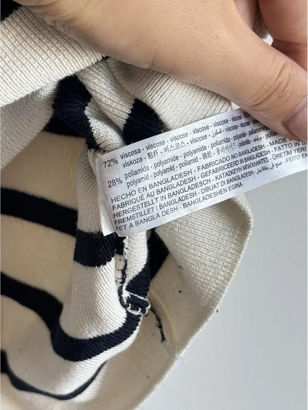 Zara Women’s L Cream Navy Striped Knit Cropped Short Sleeve Top Coastal - Image 4