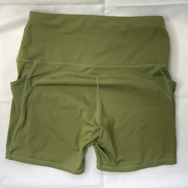 Oalka Activewear Women’s Green High Waisted Side Pocket Biker Shorts Size Small - Image 9