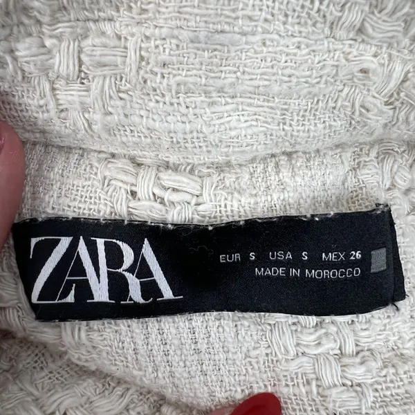 Zara Size S Shacket Jacket Cream Boucle Tweed Cropped Oversized Long Sleeve - Image 8
