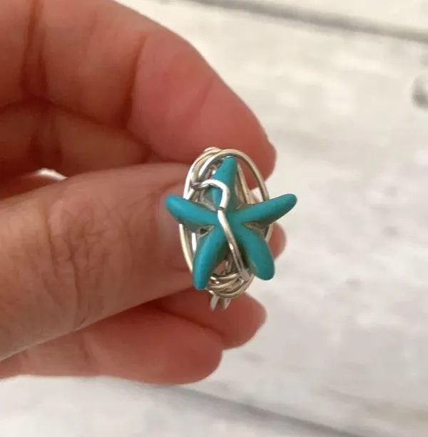 Turquoise Star Stone Ring Women’s Jewelry Teal Blue Silver Band Size 6 - Image 2