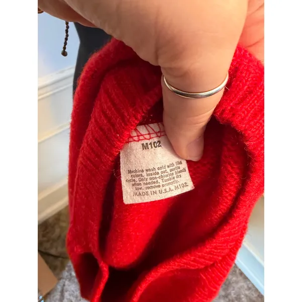 Vtg Jantzen Tomato Red Wool Knit Crewneck Sweater Vibrant Minimalist Pullover - Image 8