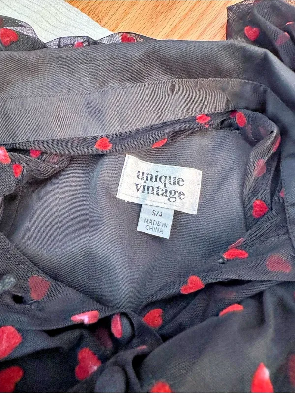 The Vintage Shop Black Red Heart Mesh Dress Size S/4 Retro Romantic - Image 6