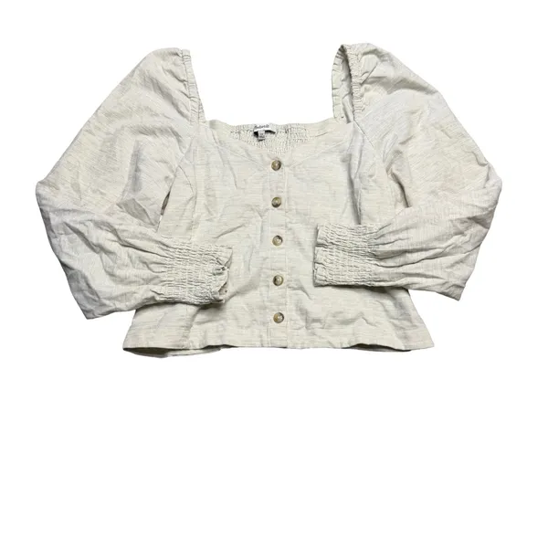 🤍 Madewell Cream Corduroy‎ Sweetheart Smocked Top Size 10 Puff Sleeve 🤍 - Image 3