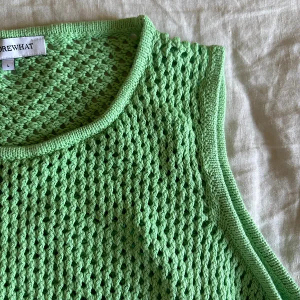 Weworewhat Green Cotton Crochet Open Knit Crop Tank Top Festival Beach Large - Image 4