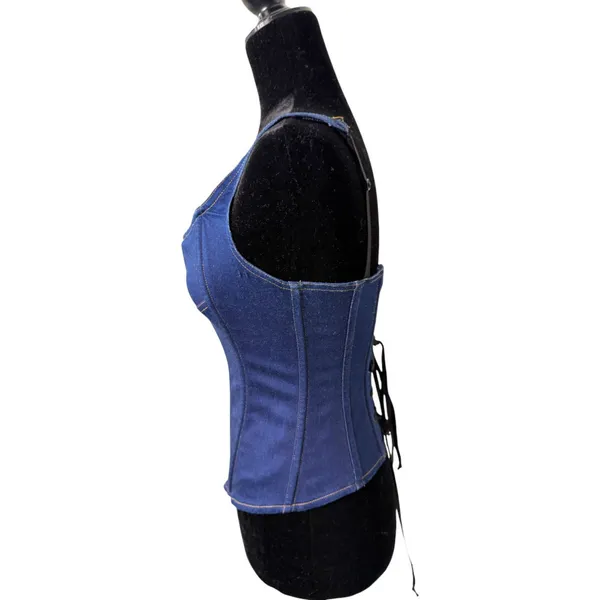 Frederick's of Hollywood Jean Denim Y2K Style Corset Top Size Medium - Image 3