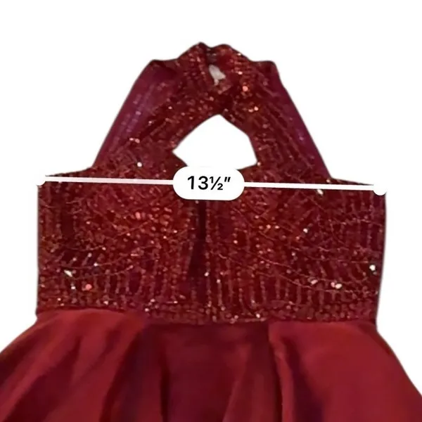 Sherri Hill‎ Red Halter Fit & Flare Cocktail Dress Women's Size 2 Beaded Formal - Image 9