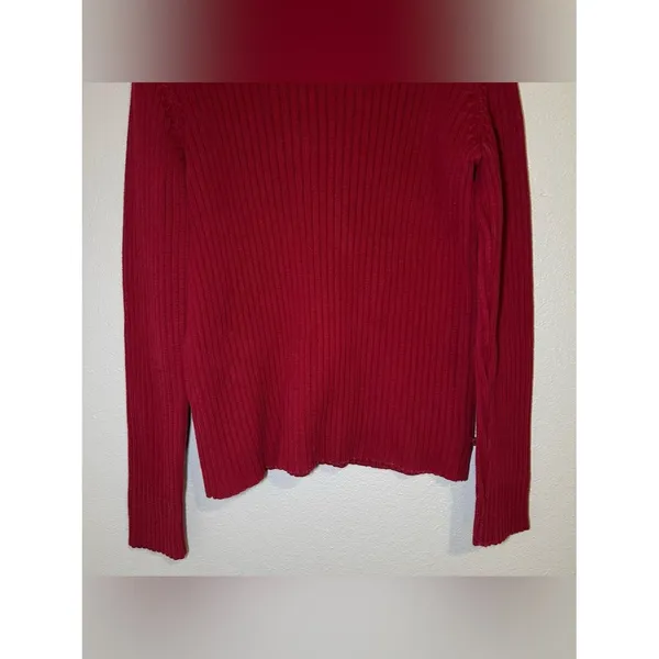 Ralph Lauren Vintage Red 100% Cotton Ribbed Knit Pullover Sweater Women Sz Large - Image 7