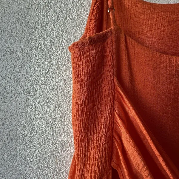 Lush Clothing Women's Maxi Dress Tie Back Size Small Orange Adjustable Straps Tiered Boho - Image 11