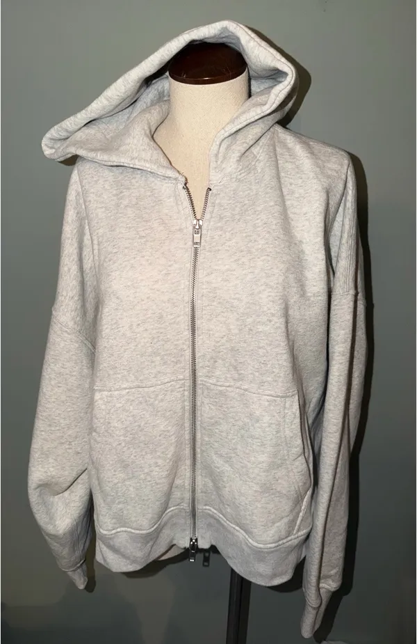 Abercrombie & Fitch oversized cropped Light Gray Zip-Up Hoodie - Image 2