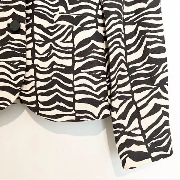 Calvin‎ Klein Blazer Size 4 Black Cream Zebra Animal Print Executive Sleek Retro - Image 4