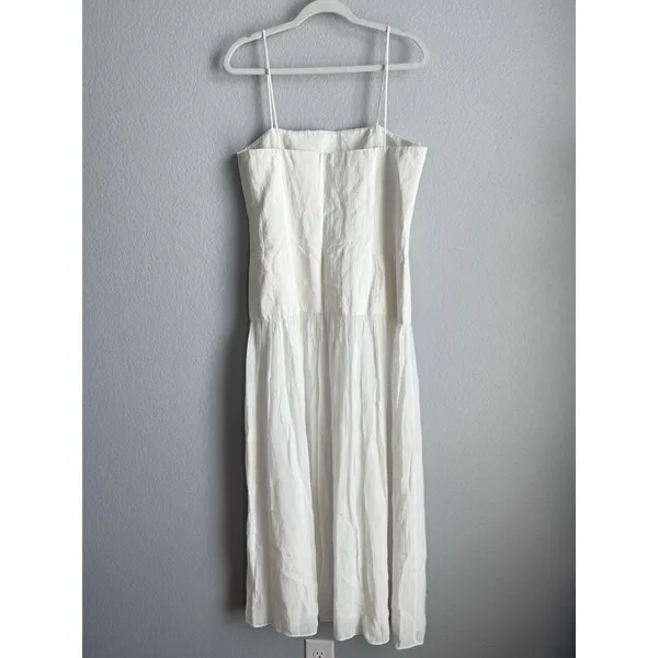 Zara ZW Collection Drop Waist MIDI Dress Oyster White Square Neck Minimalist XL - Image 4