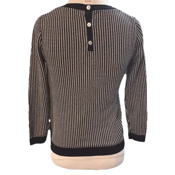 Ann Taylor Navy & White Silk Cotton Textured Sweater – Size Small - Image 3