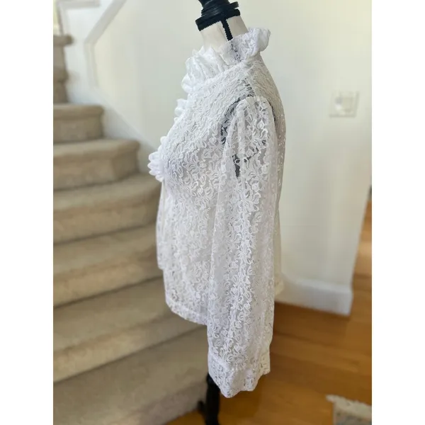 Vintage 90s White Lace Sheer Blouse Victorian Romantic Whimsygoth Coquette - Image 3