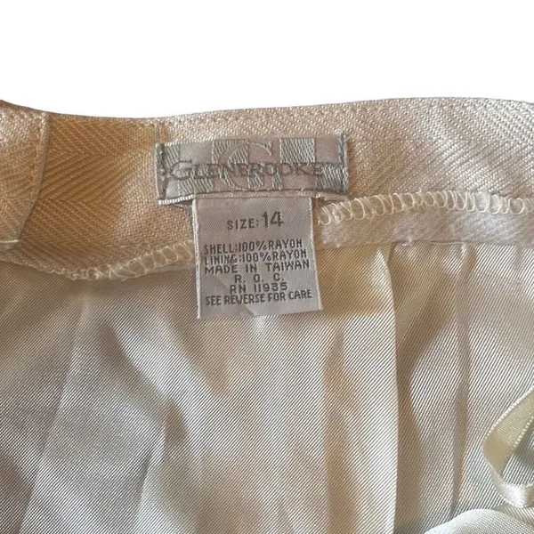 Glenbrooke Vtg 14‎ Cream Herringbone Pleated Midi Pencil Skirt Lined Secretary - Image 6