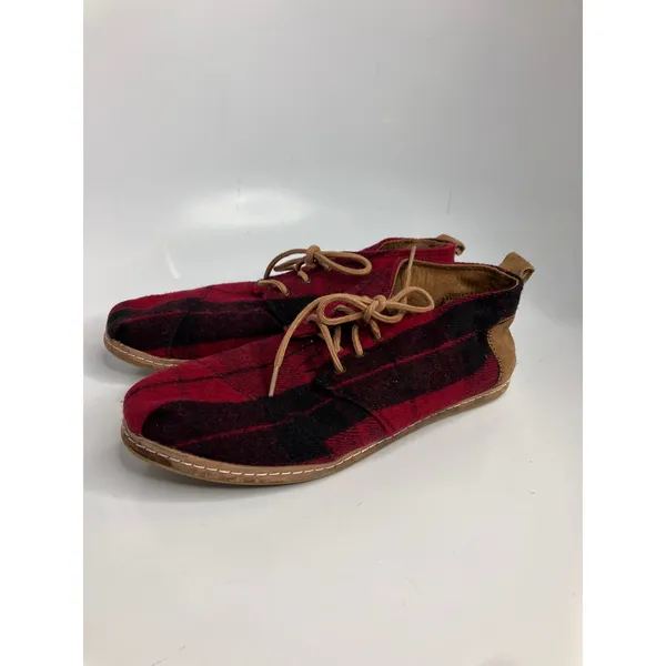 TOMS Chukka Boots Womens 10 Red Black Buffalo Plaid Good Wool Suede Lace Up - Image 3