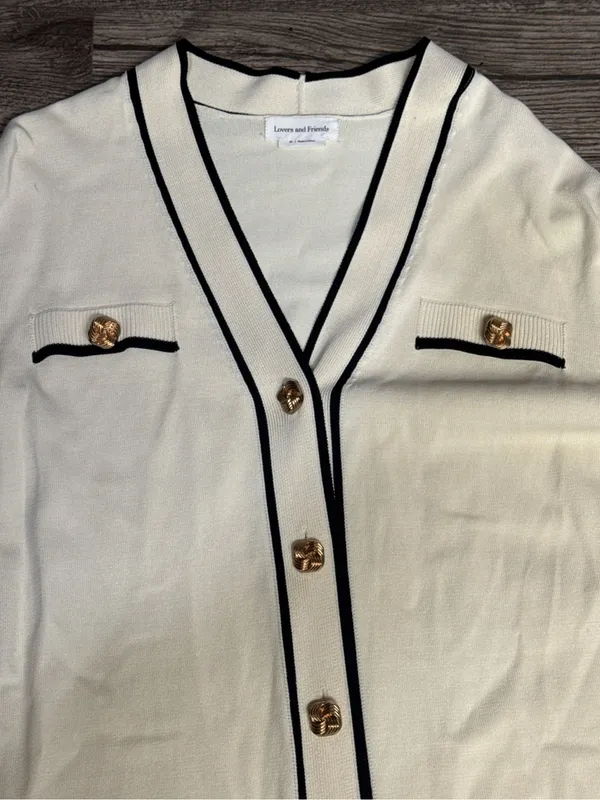 Lovers + Friends XS Cream Black Trim Gold Button Cardigan Sweater Dress - Image 9