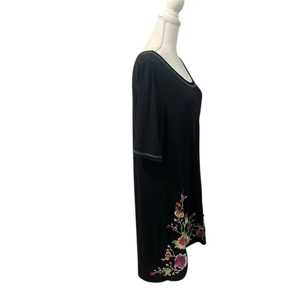 Johnny Was Embroidered Floral Black 100% Cotton Tunic Dress Scoop Neck Large - Image 4