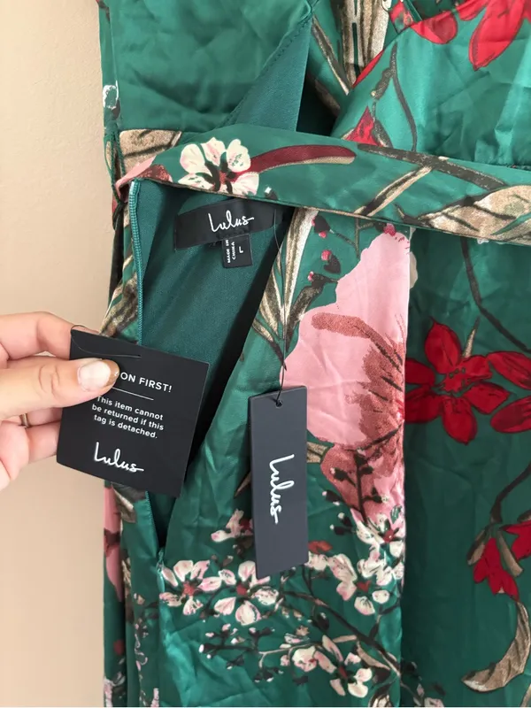Lulus Still the One Emerald Green Floral Print Satin Maxi Dress Size Large NWT - Image 6