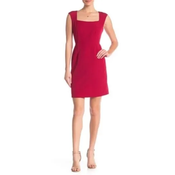 Cupcakes and Cashmere Angie Cherry Red Square Neck Sheath Dress Date Night Chic - Image 2