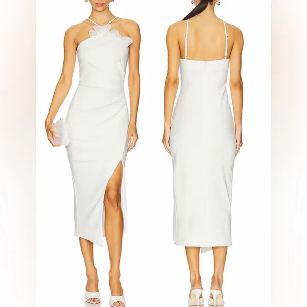 NEW Elliatt Janelle 3d Flower white halter Midi Dress sz L - Image 4