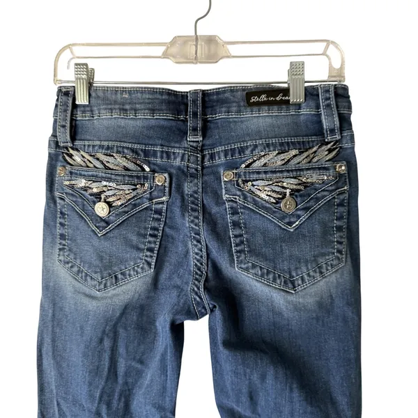 Stella in‎ Dreams Jeans Womens 9 29 Mid Rise Bootcut Sequin Pocket Denim SR116 - Image 2