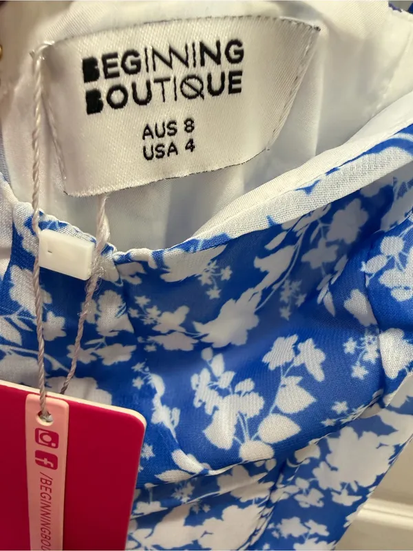 Beginning Boutique Penny Lane Blue Floral Print Mini Dress US 4 - Image 7