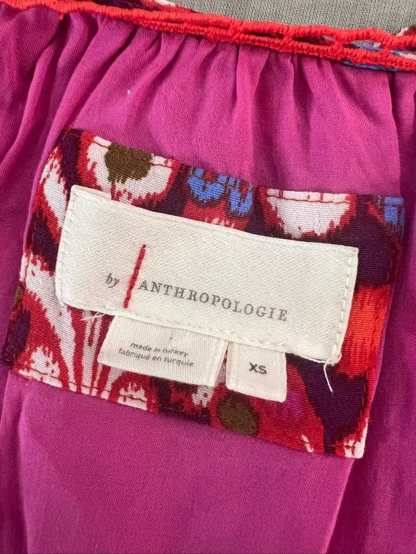 Anthropologie Red Pink Robin Floral Ruffle‎ Tiered V-Neck Mini Dress Size XS - Image 9