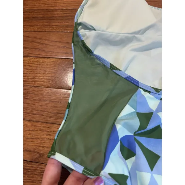 NWOT Aerie Blue Green One Piece Halter Swimsuit Medium - Image 5