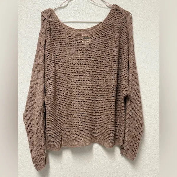 BILLABONG Brown Off-the-Shoulder Knit Sweater Size Large - Image 3