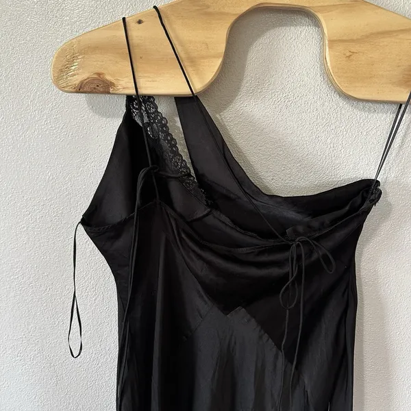 NEW Bardot Lamont Black Satin Slip Dress Size XXL/US 12 Midi‎ Lace - Image 8