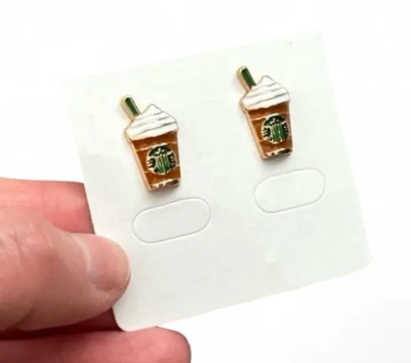 Mini Starbucks Frappuccino Earrings Gold - Image 2