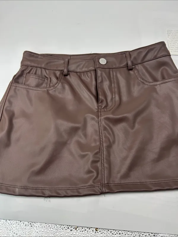Brown Faux Leather Mini Skirt waist 28 length 13 - Image 14