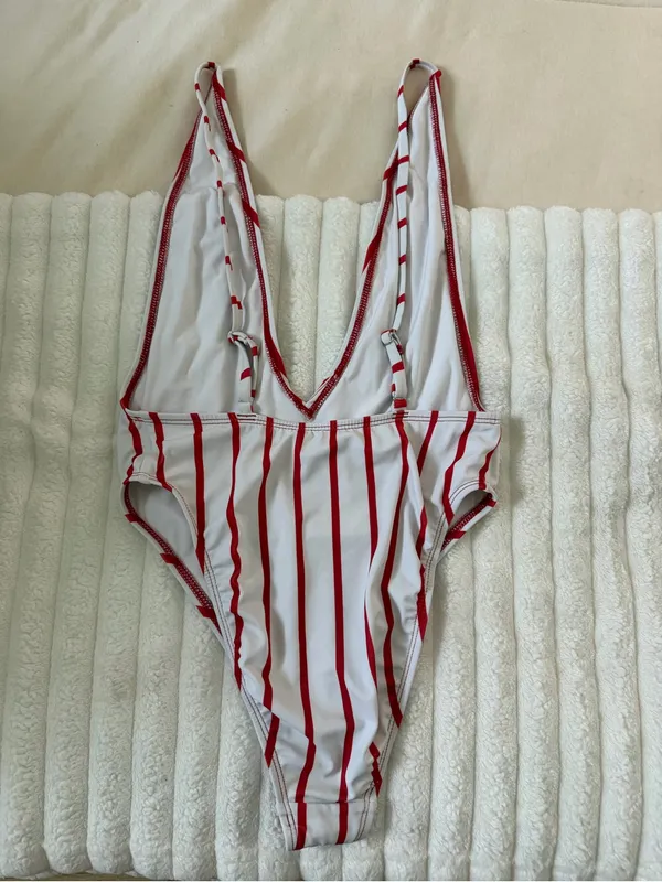NWOT Dippin’ Daisy’s Red White Stripped Plunge One Piece Bathing Suit - Image 6